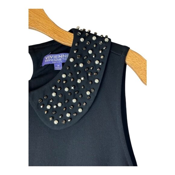 Vivienne Tam Dress Women Medium Black Peter Pan Jeweled Collar‎ A Line Cocktail - Picture 5 of 10